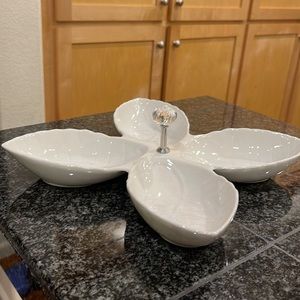 Serving Dish 4 section Porcelain Plated Handle